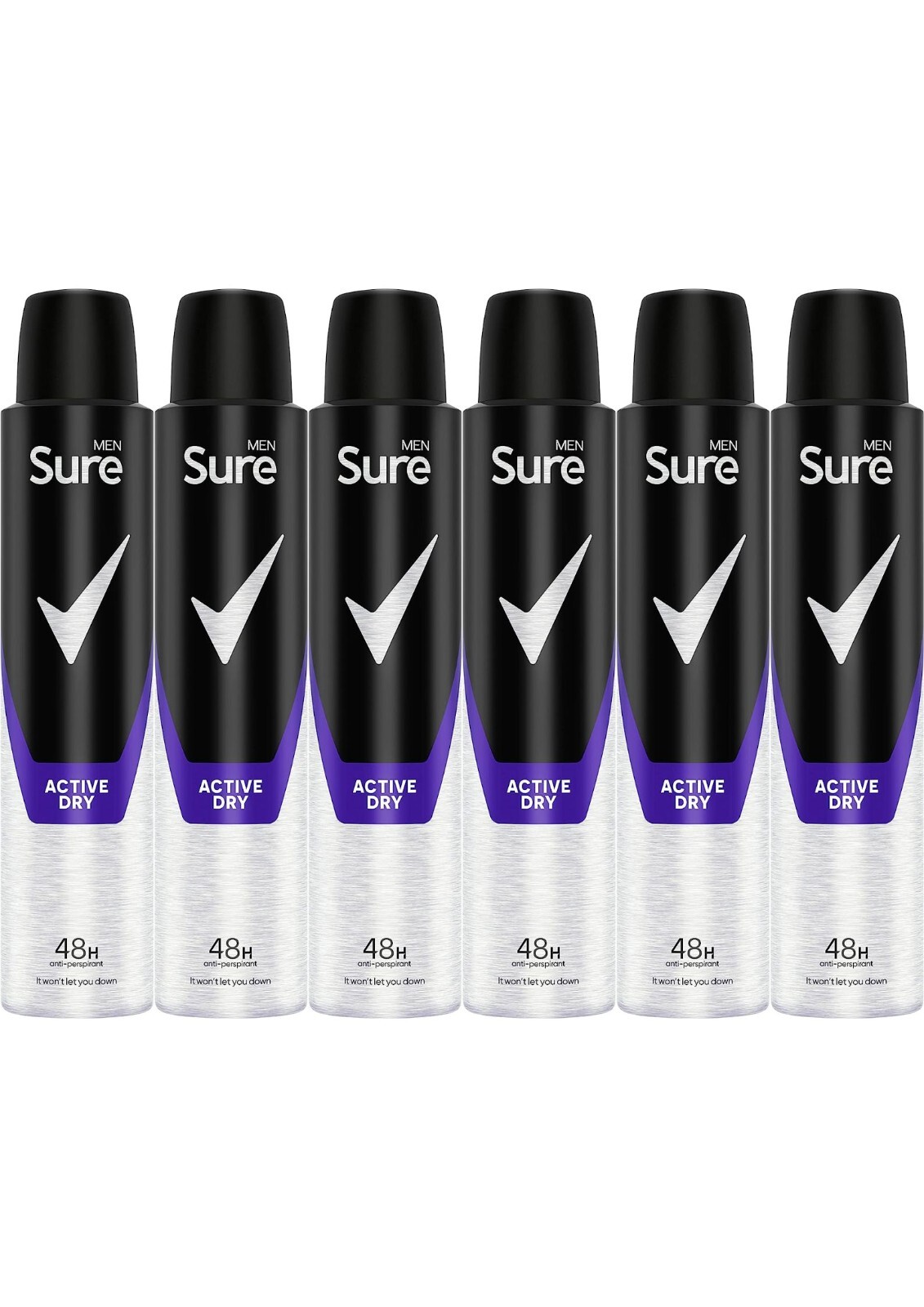 Sure Men Active Dry Anti-Perspirant Aerosol deodorant for men for 48HR 200ml x 6