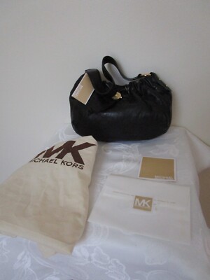 Michael Kors Black Genuine Leather Hobo Bag Prescott NWT Dust Bag +