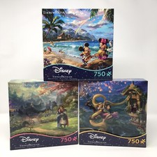Thomas Kinkade Disney Lot of 3 Puzzles Mickey Minnie Mouse Hawaii, Mulan Tangled