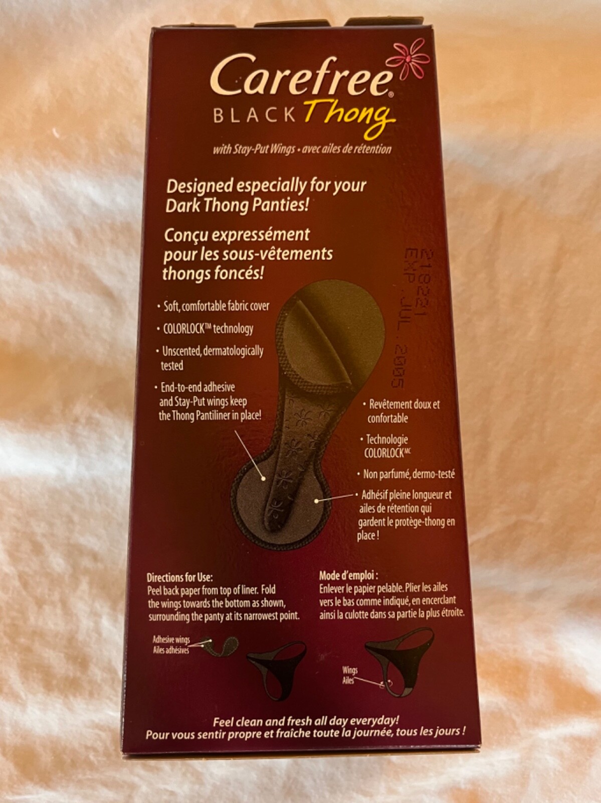 BLACK Carefree Thong Liners, Unscented. Case of 12 boxes (each box has 24). NIB 