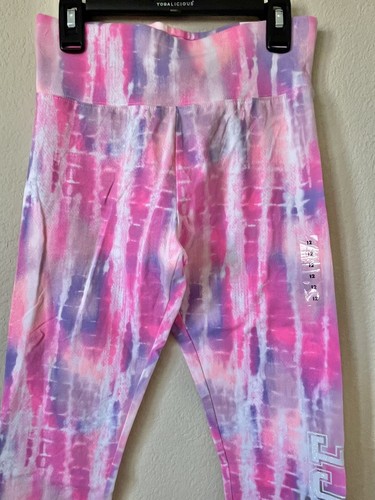 Lot Of 2 Justice Tie Dye Sparkle Logo High Waist Full Length Leggings Size 12 - Picture 3 of 12