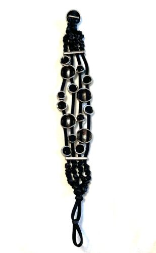 Bracciale grande Viktoria Hayman argento sterling mezze sfere vera pelle cristallo - Foto 9 di 19