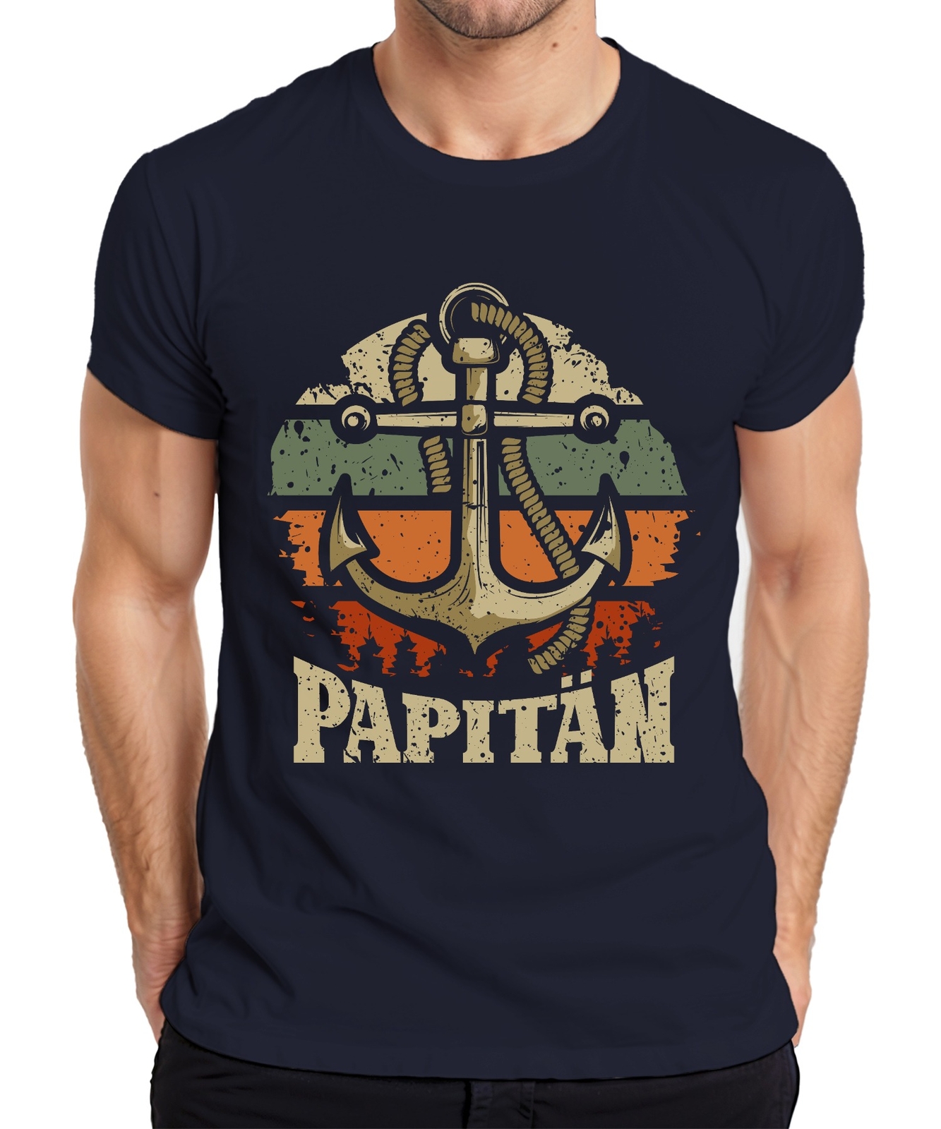 Retro Vintage Papitän Fathers Day Northern Germany Papa Captain Anchor Mens T-Shirt