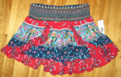 Aqua Florals Multi-Colors S Elastic Pull Up Skirted Shorts Very Cute NWT!