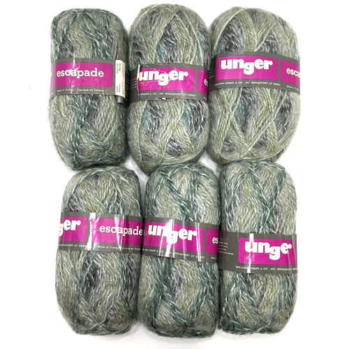 Vintage Unger Escapade Light Worsted Acrylic Mohair 7017 Greens & Grays Bag of 6