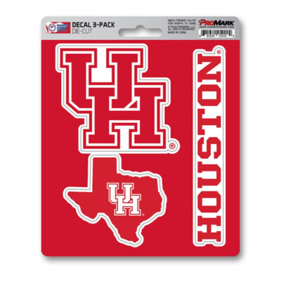 Houston Cougars Set of 3 Die Cut Decal Stickers State Outline 3x2 Inches