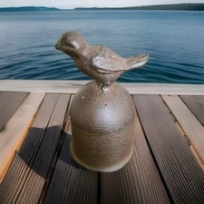 Vintage Dinner Bell Distressed Cast Iron Bird  Red Black Farmhouse  Country