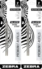 Zebra F-Series Ballpoint Stainless Steel Pen Refill, Fine 2 Count (Pack of 2) 