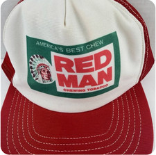 Vintage Red Man Chewing Tobacco Red Snapback Hat /Cap Extra Large Made in USA