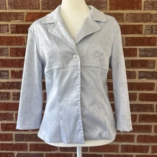 Vintage Breakin Loose Powder Blue Floral Design One Button Blazer Size 9/10 USA