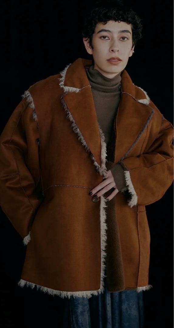 AMERI Mouton Coat Brown Beige Gray - image 5