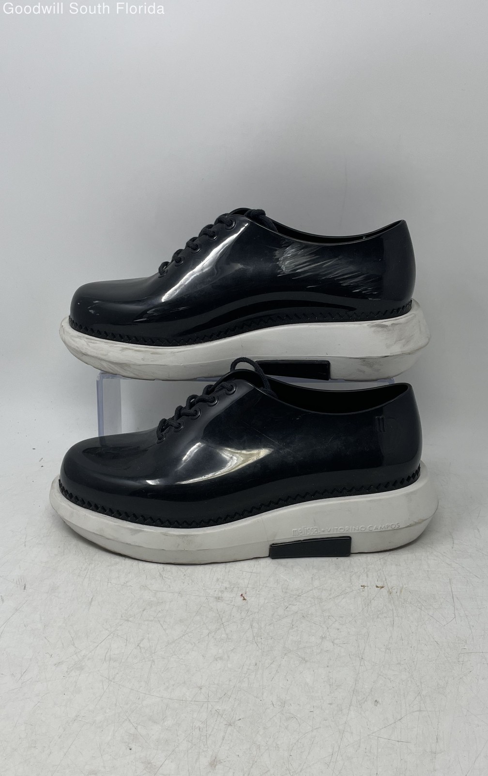 Melissa Womens Campos Grunge Black White Leather Lace-Up Sneaker Shoes Size 8