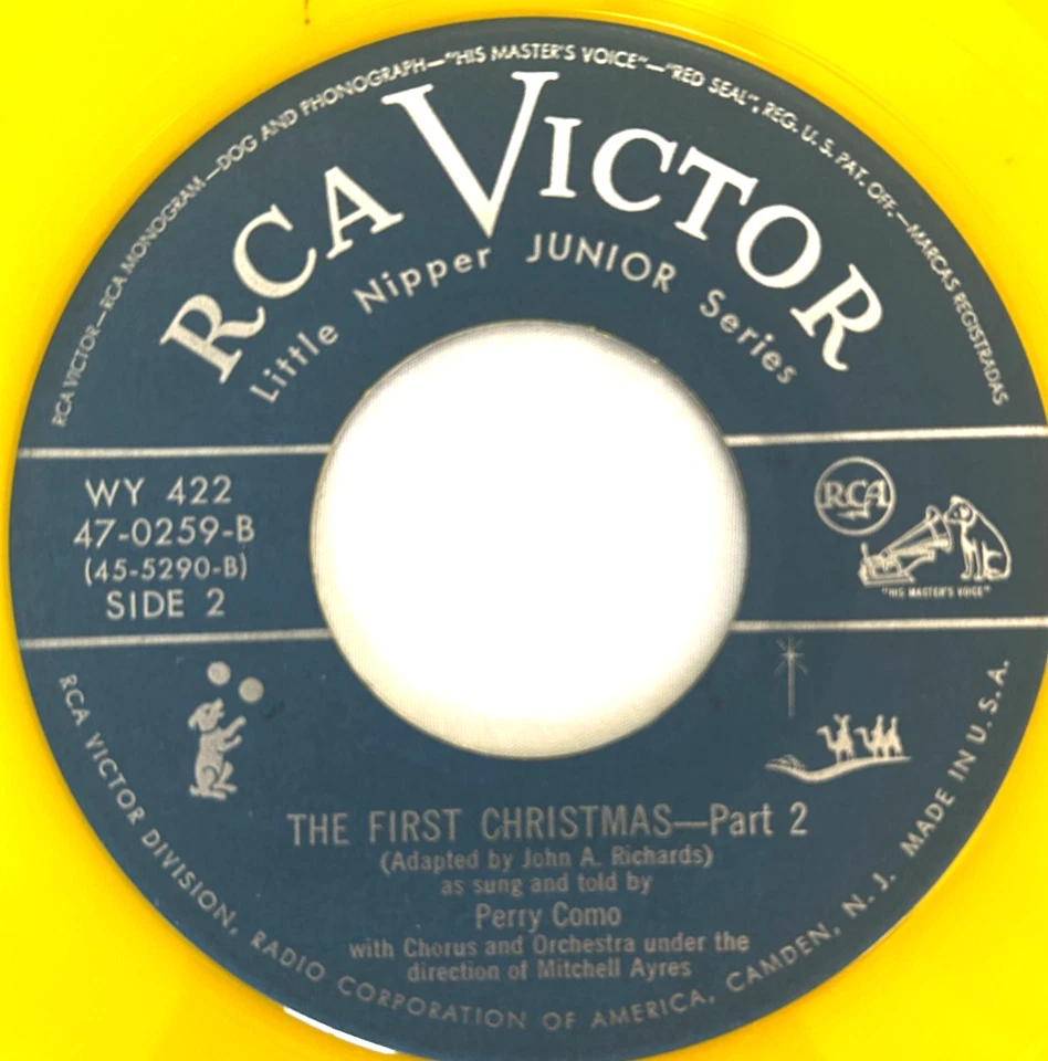 Perry Como 1950 The First Christmas - 7 дюймов RCA желтый винил 45 - Little Nipper очень хорошее состояние+ - Изображение 4 из 4