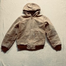 Carhartt Fleece Lined Hooded Jacket Brown Workwear Youth L Distressed Vintage