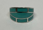 925 Sterling Silver Brick Block of Green Turquoise Inlay 3.6 Grams Size 7.75 — photo 2
