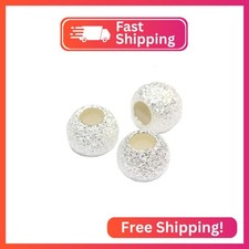 50pcs Sterling Silver Plated Stardust Round Beads 10mm Large Hole 3.8mm 