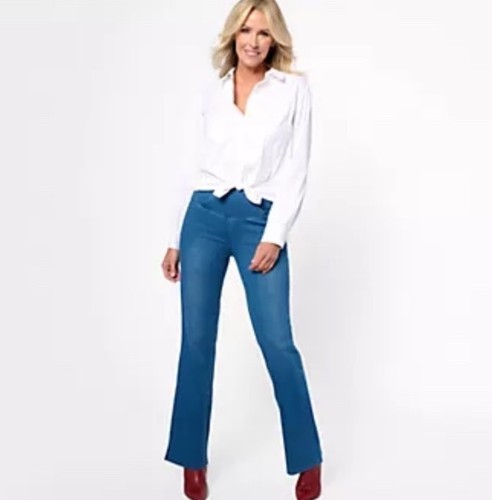 Women With Control Reg Elite Prime Stretch Denim Flare Pants Ink Indigo Size 4 - Picture 3 of 8