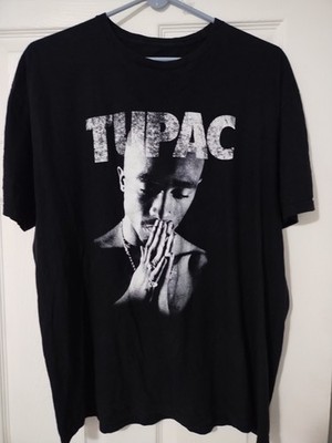 Men's Tupac Graphic Print Tee Black XL Cotton Knit Crew Neck Short Sleeve