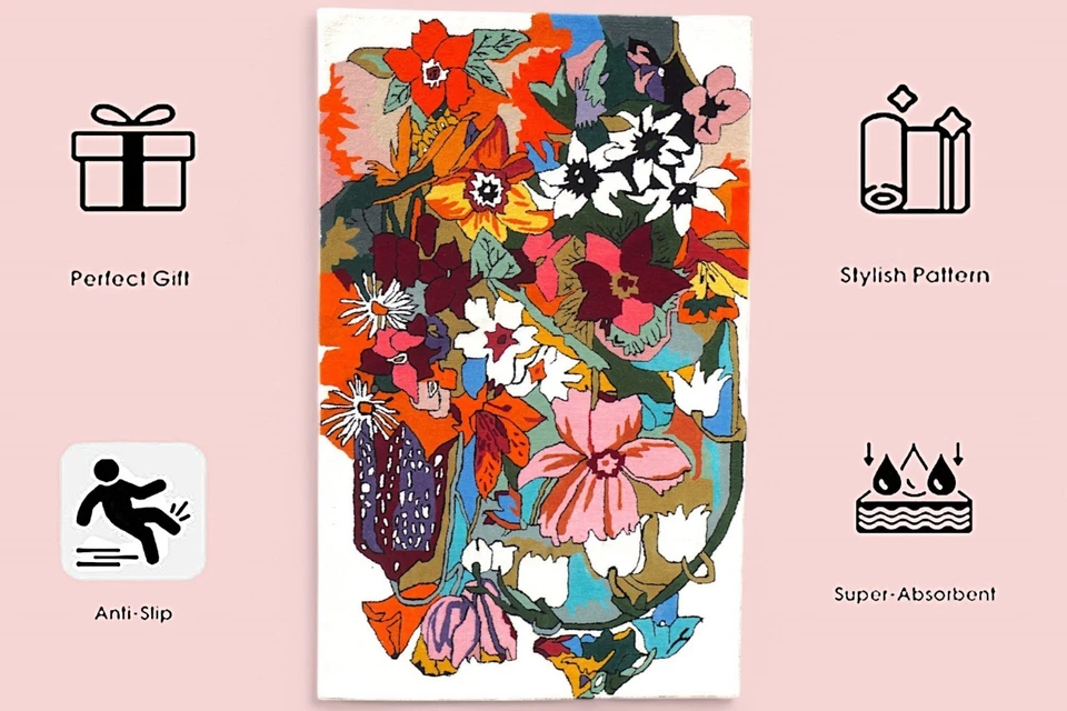 古董花卉塔夫特小地毯 100% 羊毛手工制作 8x10 毛绒客厅地毯 — 第 3/4 张图片