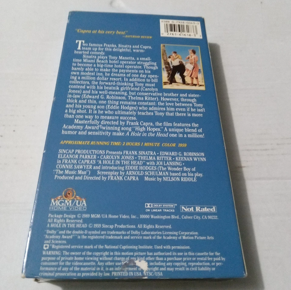 A Hole in the Head (VHS, 1989) Фрэнк Синатра и Эдвард Г. Робинсон - Изображение 2 из 3