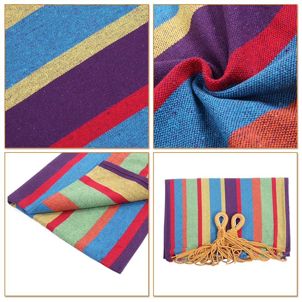 Portable Outdoor Polyester Hammock Set Black Background & Silver Flower