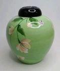 Fenton Chameleon Green Ginger Jar Handpainted S. Waters Signed Flowers 6.5" Tall