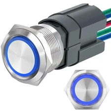 22mm Latching Push Button Switch 15A 110V DPST Angel Eye LED Stainless Steel 7/8