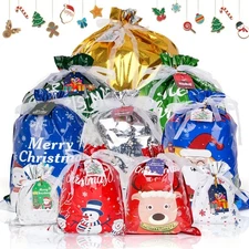 Christmas Drawstring Gift Bags, 30 Packs Wrapping Gift Bags with Colorful Tag...