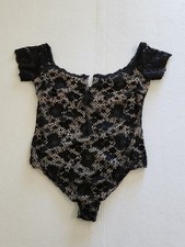 Victoria's Secret Black Lace Bodysuit with Nude Underlay Size Large