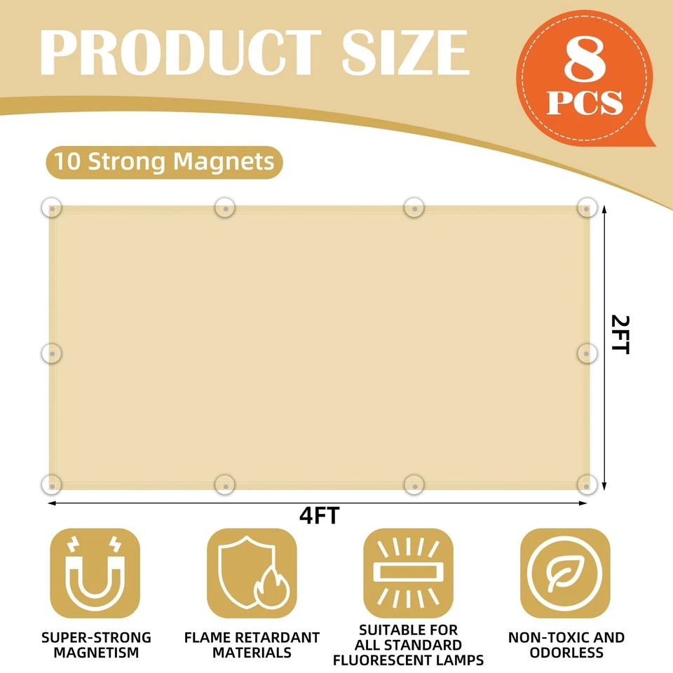 8 Piezas Cubiertas de Luz Fluorescente - 4 x 2 Pies Cubiertas para Luces de Techo, Imán... Foto 2 de 4