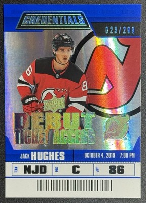 Jack Hughes 2019 Upper Deck Credentials #150 Debut Ticket Access /299 Rookie RC