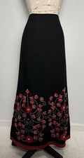 Vintage Ecuador Wool Maxi Skirt XS Embroidered Floral Appliqu  Boho Folk