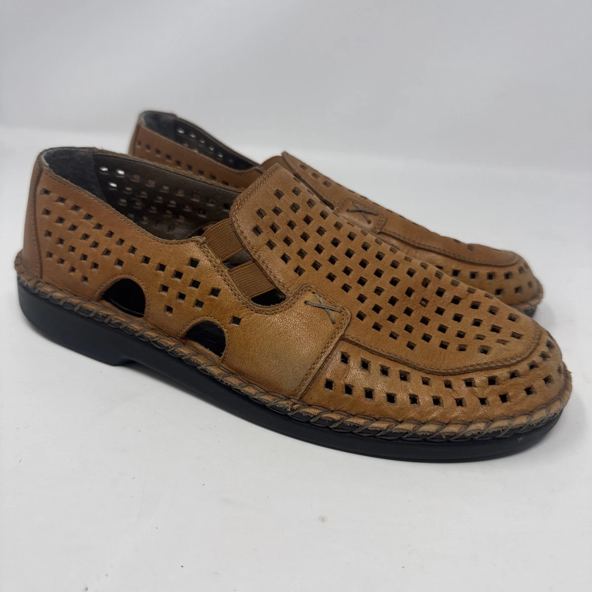 Rieker Anti Stress Loafers Leather Brown Perforated Slip On Mens 40 7.5 Rieker 03655-24 Hands-Free Men main image 2