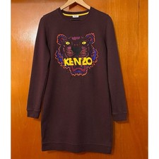 Kenzo Paris Burgundy Embroidered Tiger Sweatshirt Dress Size XS