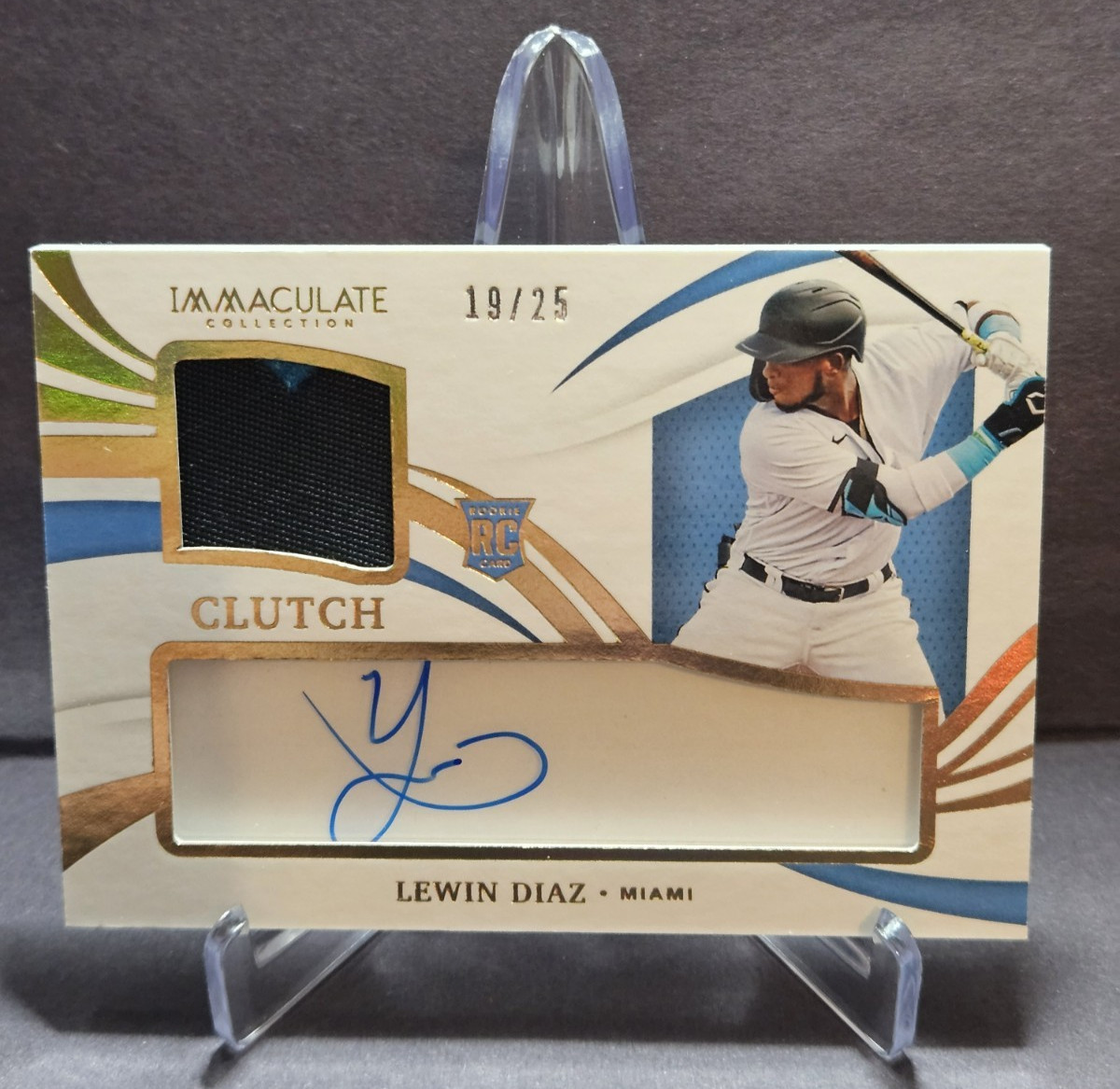 2021 Immaculate Lewin Diaz Clearly Clutch Rookie RC Patch Gold Auto #/25 CCR-LD