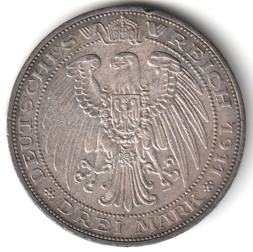 美品】1911年 ドイツ 2マルク 銀貨 美品】1911年 ドイツ 2マルク 銀貨