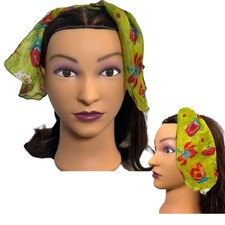 Green Floral Silk Hair Scarf Headband 40 Inches by 7 Inches