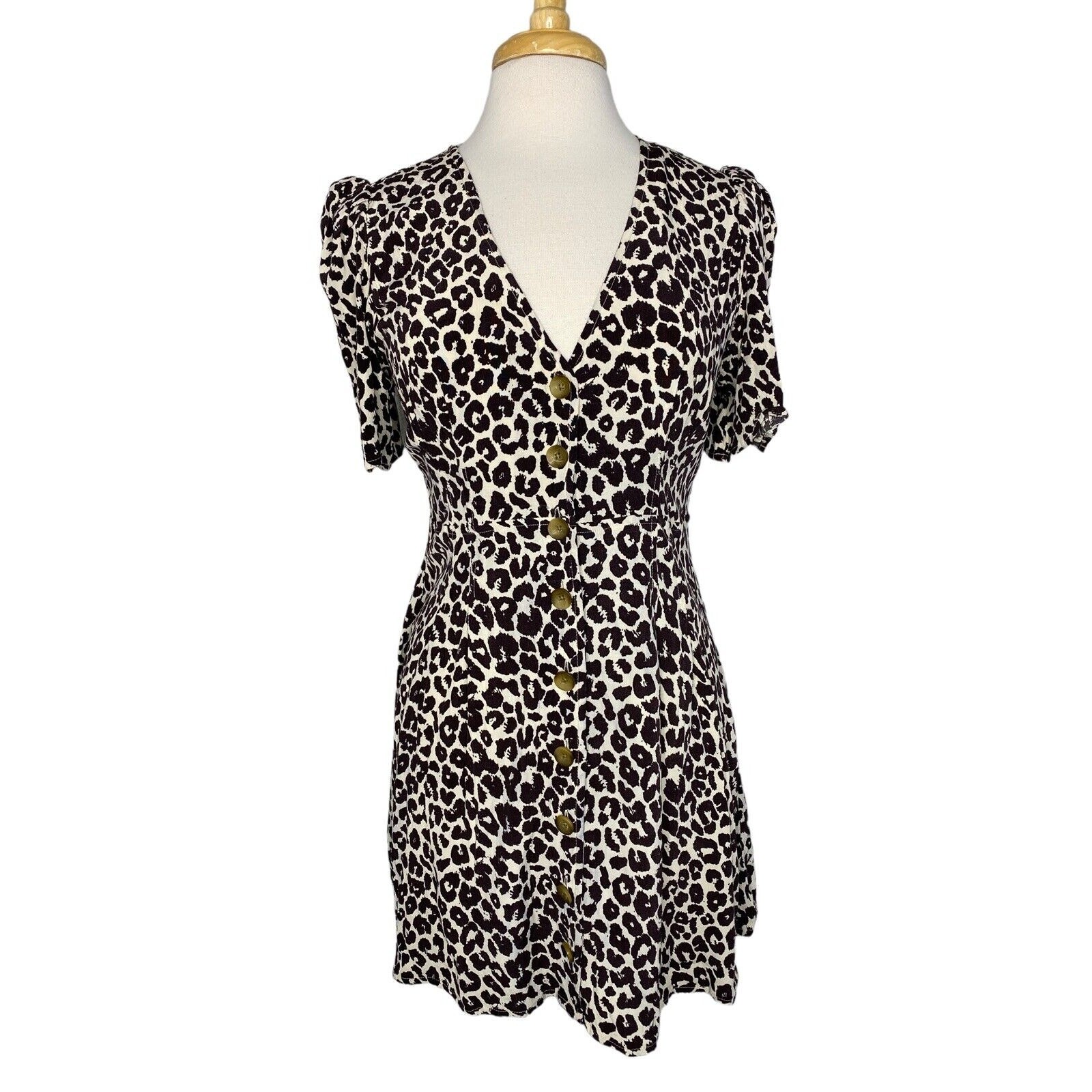 SOMETHING NAVY Leopard Button Up Viscose Mini Dre… - image 1