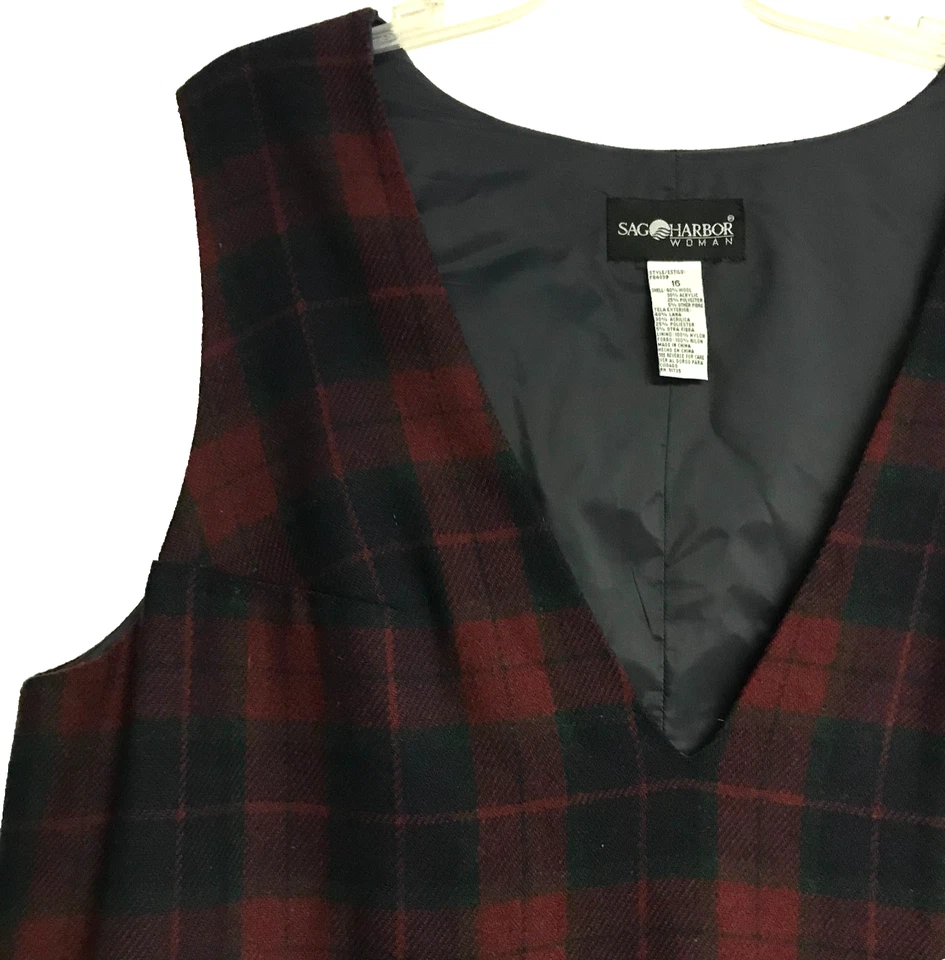 Jersey Sag Harbor Mujer Talla 16 Mezcla de Lana Rojo Cuadros Cuello en V Forrado De Colección Foto 3 de 4