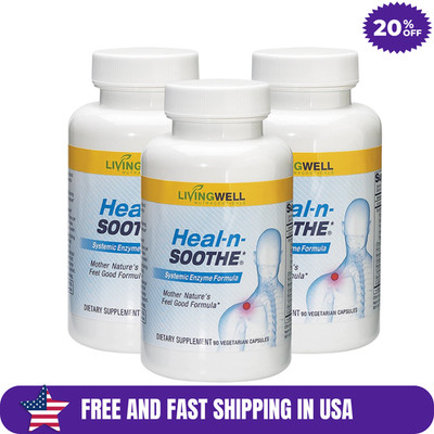3 pack LivingWell Nutraceuticals Heal-n-Soothe Systemic Enzyme Formula 90 Cap US