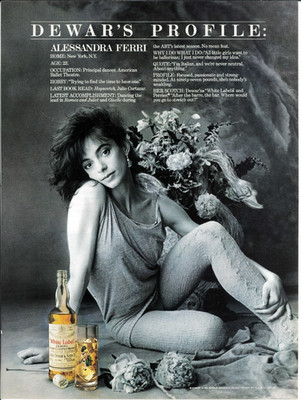 1987 DEWARS Scotch Whiskey ALESSANDRA FERRI Vintage Magazine Print Advertising