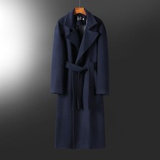 men long cashmere coat over the knee winter lapel collar business belted jacket
