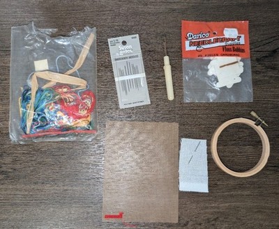 vtg craft lot mini cross stitch hoop seam ripper floss thread  embroidery...