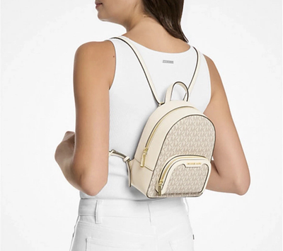 #ad Michael Kors Jaycee X Small Convertible Zip Pocket Backpack Bag Light Cream Gold $79.95