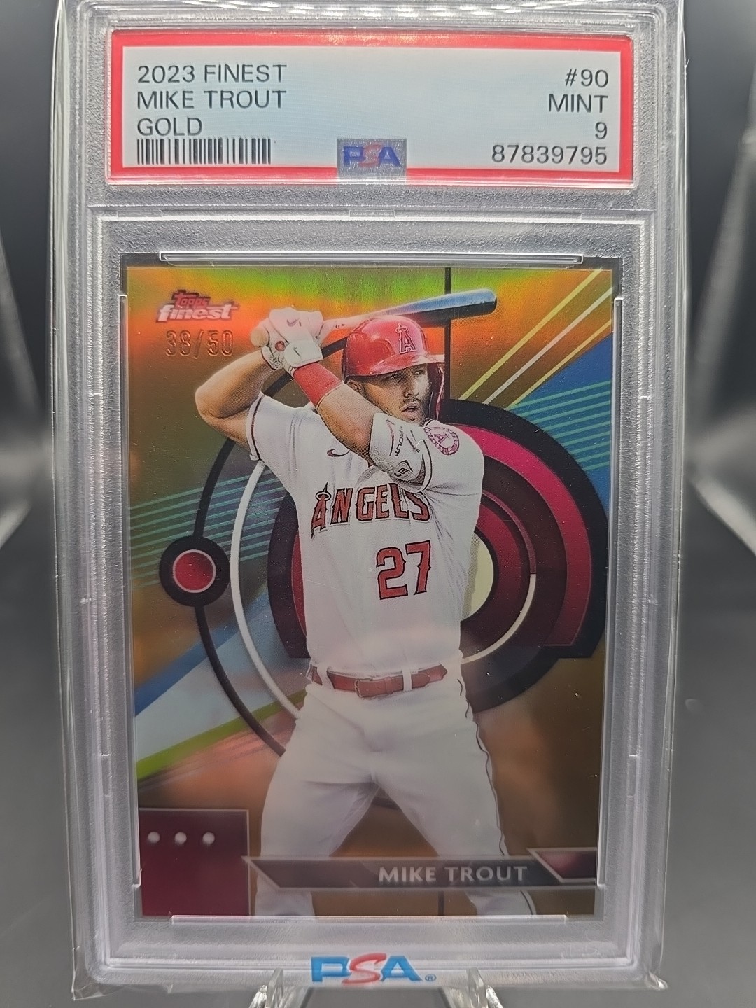 2023 Topps Finest - Mike Trout #90 Gold Refractor /50 PSA 9