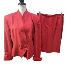 Christian Dior Women Red Double Breasted Wool Career Business Work Skirt Set 14