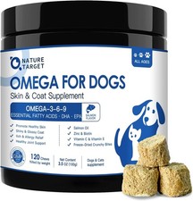 NATURE TARGET Omega for Dogs Skin Coat Supplement 120 Chews Exp 07/2027