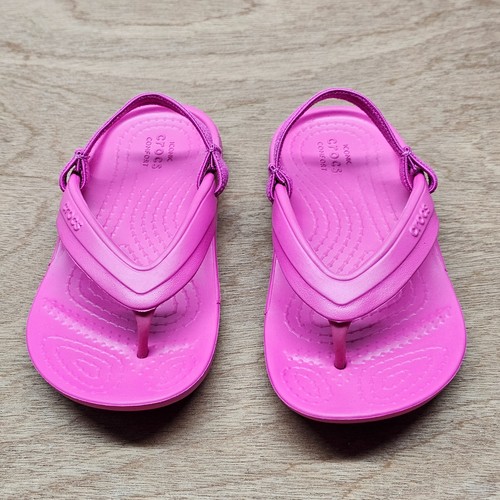 Crocs Little Kids Girls Classic Flip K Sandals Pink Size C8 EU 24-25 - Picture 4 of 9