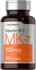Vitamin K2 MK7 100mcg | 250 Softgels | Non-GMO, Gluten Free | by Horbaach