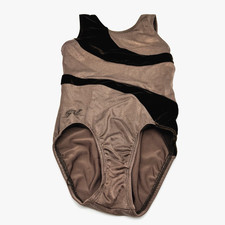 GK ELITE AXS Adult X-Small Gymnastics Leotard Brown Tan Pattern Velvet Leo Dance